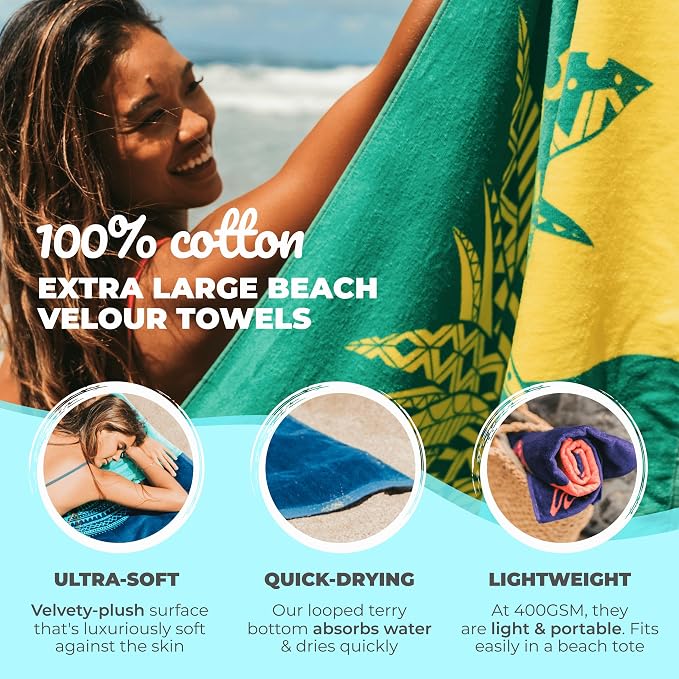 Nova Blue Pineapple Beach Towel – Yellow and Green - Image 2