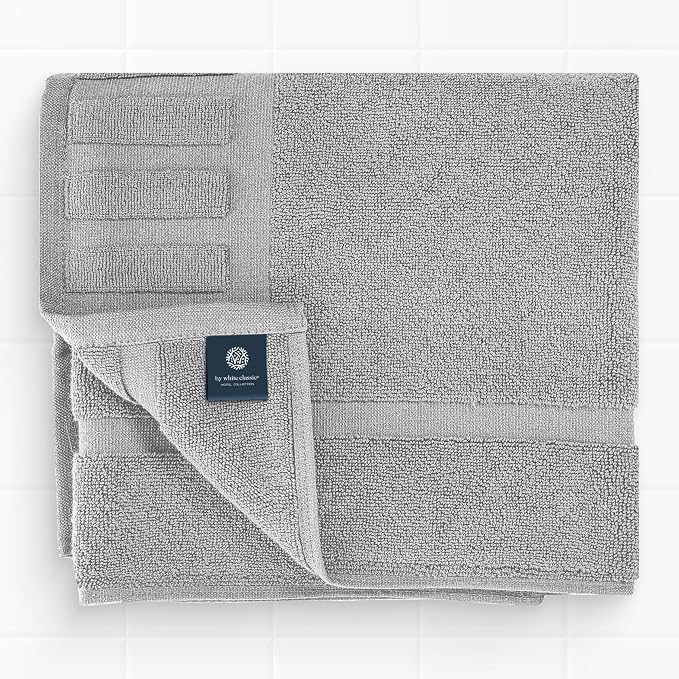 White Classic Luxury Bath Mat Floor Towel Set - Image 6