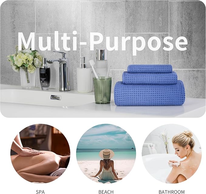 New Microfiber Waffle Bath Towels, 3 Pieces, Fast Drying, Lint Free, Includes - Image 5
