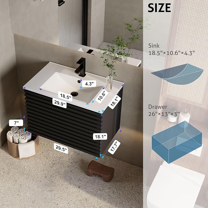 eclife 30" Floating Bathroom Vanity - Image 6