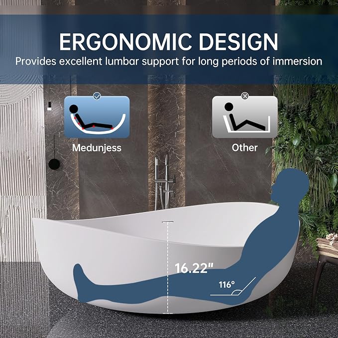Stone Resin Freestanding Bathtub 71", Elegant Oval Shape Soaking Tub, Solid - Image 2