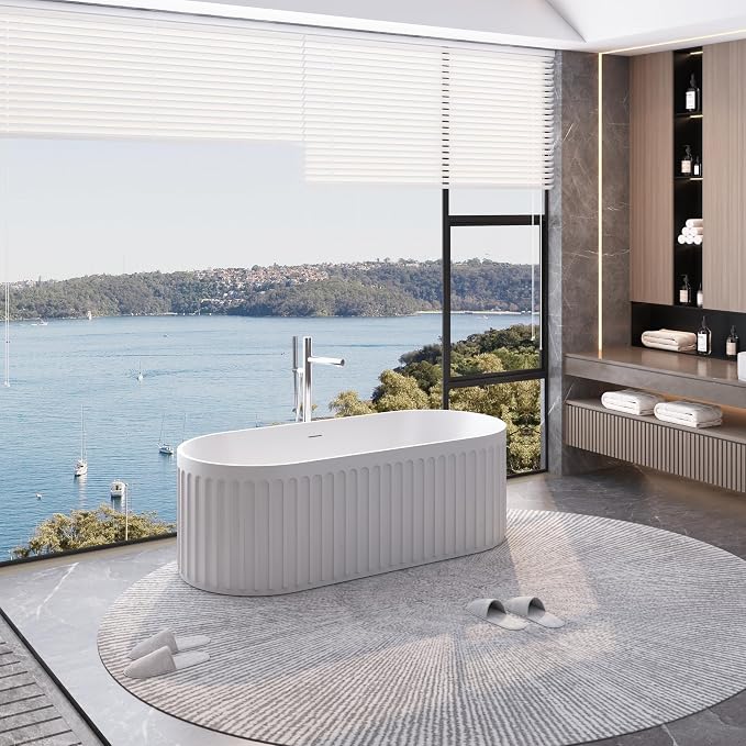 67" Freestanding Solid Surface Bathtub, Luxury Engineered Stone Resin - Image 6