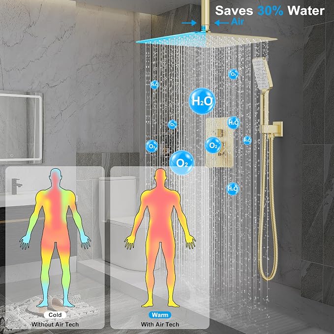 Shower System 12IN Modern Rain Brass Faucet Set - Image 5