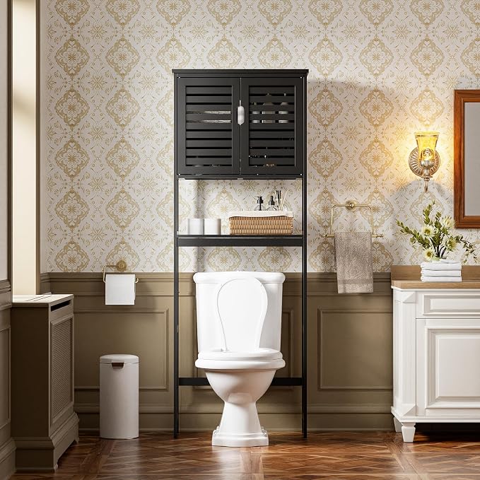 SMIBUY Bathroom Over The Toilet Storage Cabinet, 2 Door Bamboo Cabinet Organizer - Image 2
