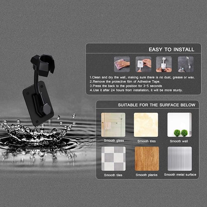 Shower Head Holder Strong Adhesive 360 Degree Rotatable Adjustable Handheld - Image 7