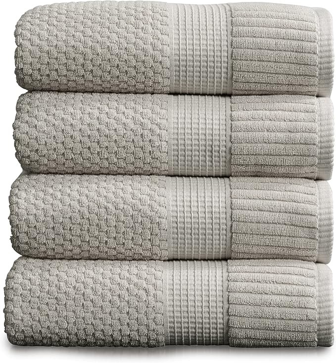 NY Loft 100% Cotton Bath Towel Set of 4 | Grey Towels | Oeko-TEX® Standard 100 by NYLoft