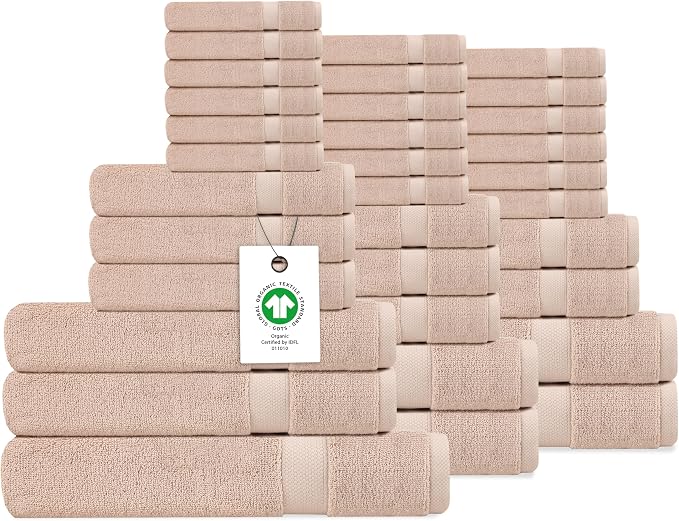 Delara Organic Cotton Luxuriously Plush Bath Towel 33 Piece Set|GOTS & Oeko-TEX by Delara