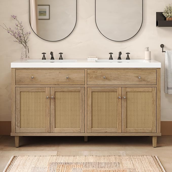 60" Bathroom Vanity with SMC Double Sink, Modern Large Storage Space with 2 by Unknown