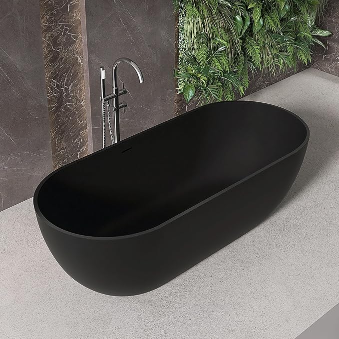 69" Stone Resin Freestanding Bathtub, Oval Solid Surface Bathroom Freestanding by MEDUNJESS