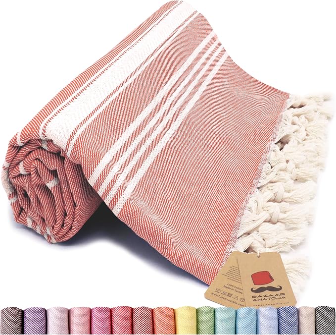 Bazaar Anatolia Turkish Beach Towel – 100% Cotton, Quick Dry, Sand Free Towel by BazaarAnatolia