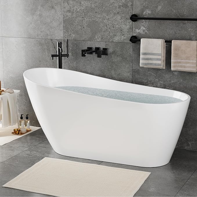 67'' Acrylic Freestanding Bathtub, Deep Soaking Tub, Non-Slip Upright Bathtub by GarveeHome