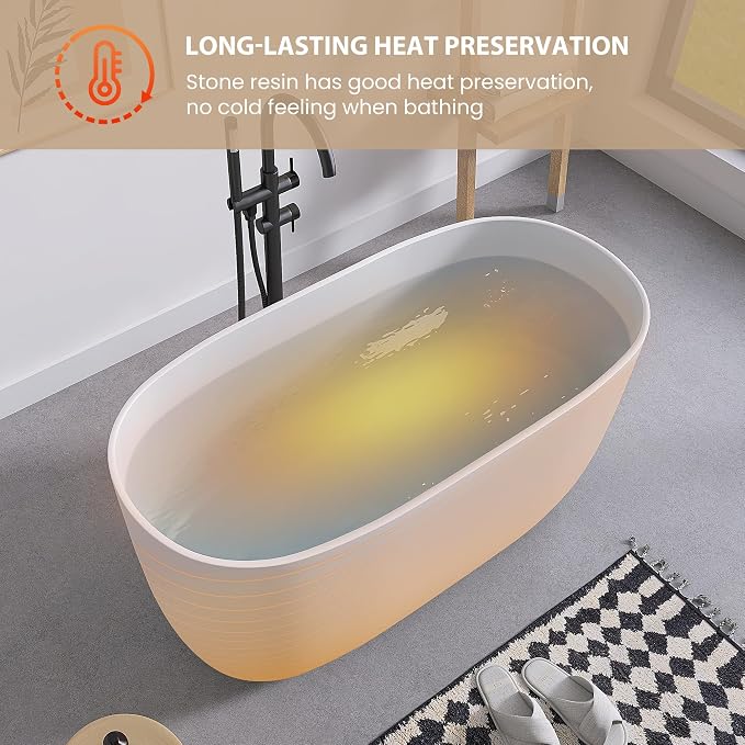 SJ STAR&JANE 47" Solid Surface Freestanding Bathtub Modern Stone Resin Oval - Image 5