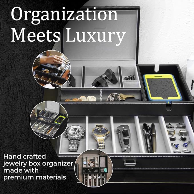 HOUNDSBAY Admiral Dresser Valet Box & Mens Jewelry Box Organizer - Image 2