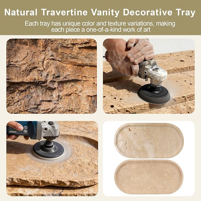 Natural Travertine Vanity Tray for Bathroom Countertop, Marble Tray for Jewelry - Image 3
