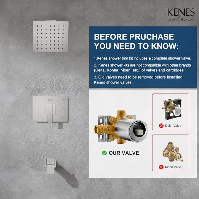 KENES Tub Shower Faucet Set Complete, Brushed Nickel Tub and Shower Trim Kit - Image 3