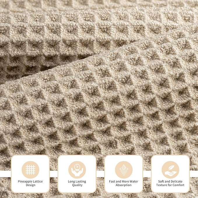 New Microfiber Waffle Bath Towels, 3 Pieces, Fast Drying, Lint Free, Includes - Image 2