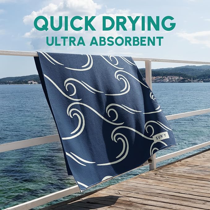 SUN'Y Waffle Microfiber Beach Towel – Sand Free, Quick Dry, Ultra Absorbent - Image 4