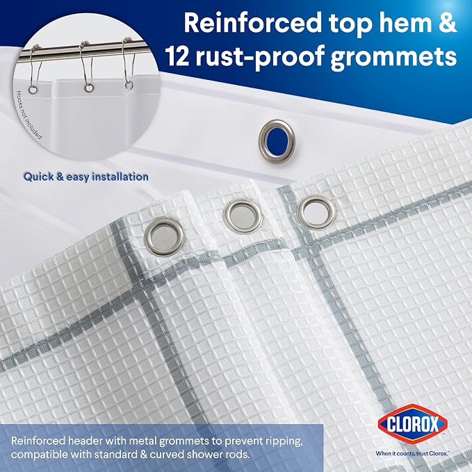 CLOROX Bathroom Waffle Windowpane Pattern Shower Curtain - Image 5