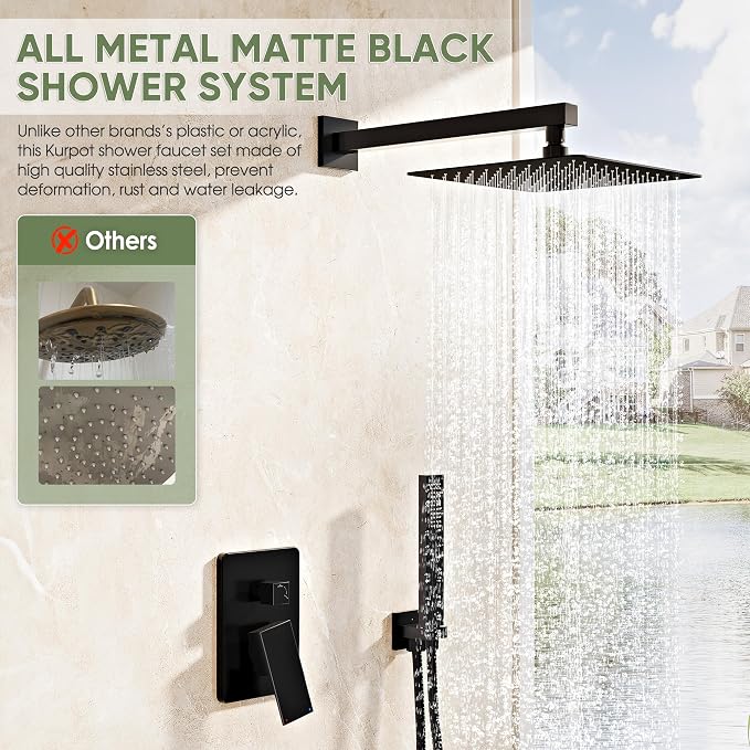 Black Shower System, Wall Mounted Shower Faucet Set - Image 3