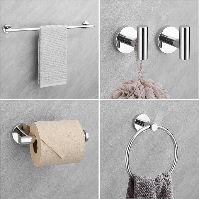 Chrome Bathroom Hardware Set, 6 Pieces Towel Bar Towel Holder Set Includes - Image 7