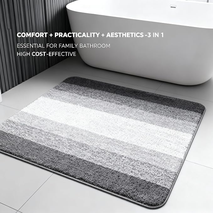 Grey Gradient Bathroom Mat Machine Washable Microfiber - Image 5