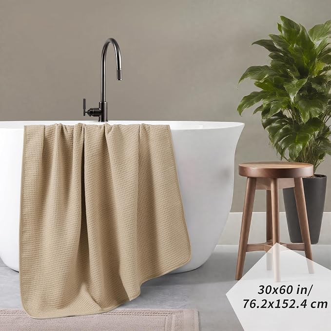 POLYTE 380 GSM Microfiber Oversize Quick Dry Lint Free Waffle Bath Towel - Image 3