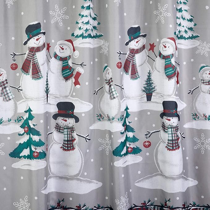 SKL Home Christmas/Winter Plaid Snowman Shower Curtain & 12pc Hook Set - Image 4