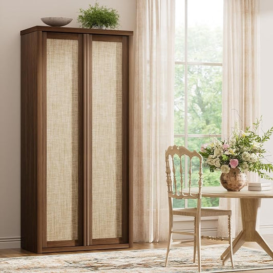Yechen 67" Tall Kitchen Pantry Cabinet, Rattan Storage Cabinet by Yechen