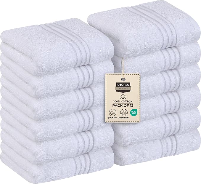 Utopia Towels 12 Pack Premium Wash Cloths Set, 12 by 12 Inches, 100% Cotton by UTOPIATOWELS