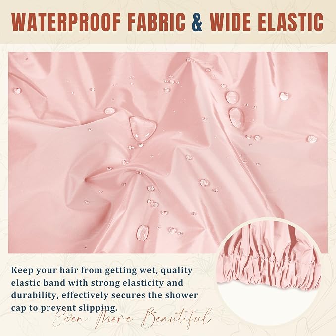Reusable Shower Cap for Women, Stylish Large Waterproof Shower Bonnet Washable - Image 6