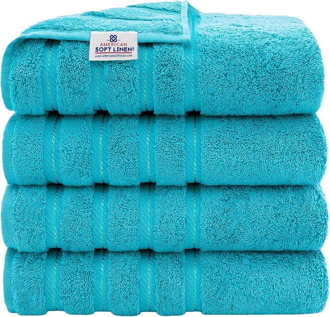 American Soft Linen Luxury 4 Piece Bath Towel Set, 600 GSM 100% Cotton Turkish by AmericanSoftLinen