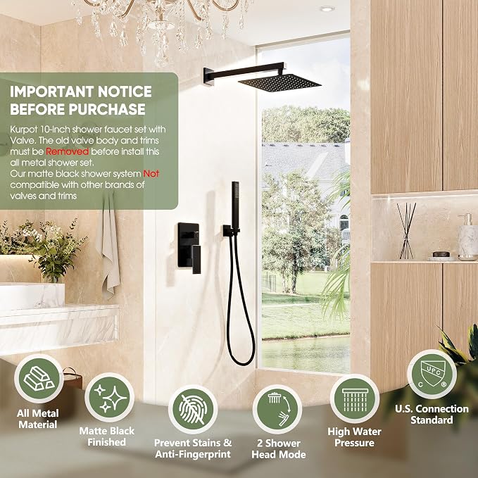 Black Shower System, Wall Mounted Shower Faucet Set - Image 2