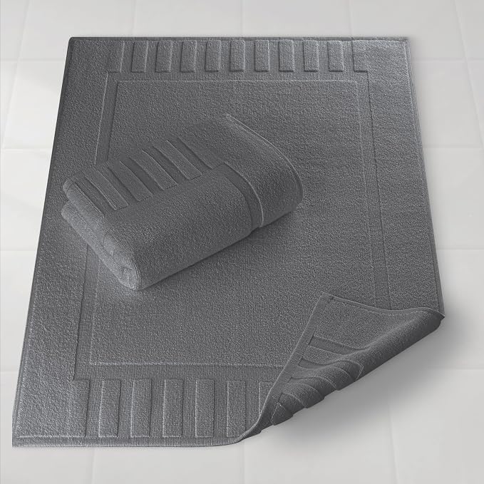 White Classic Luxury Bath Mat Floor Towel Set - Image 2