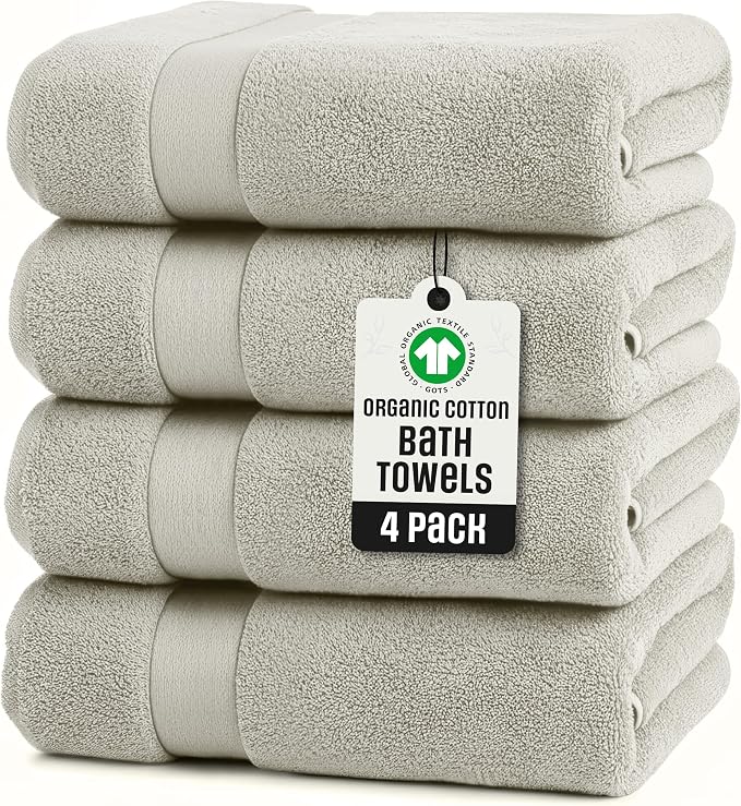 TOWELTIQUE- Organic Cotton Luxury Bath Towels Pack of 4 GOTS & Oeko- TEX by Toweltique