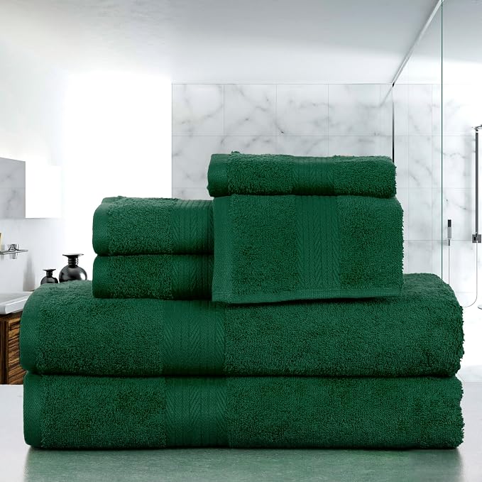 Ample Decor 100% Christmas Green Cotton Luxury 6 Piece Towels Set, 2 Bath Towels - Image 2