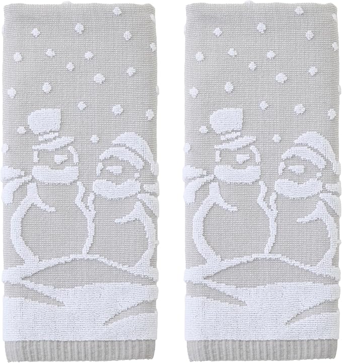 SKL Home Christmas/Winter Scenic Snowmen 100% Cotton Premium 2-Piece Hand Towel by SKLHomebySaturdayKnightLtd