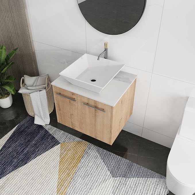 24 Inch Bathroom Vanity with Sink, Modern Wall Mount Floating Bathroom Vanity by ARTCHIRLY