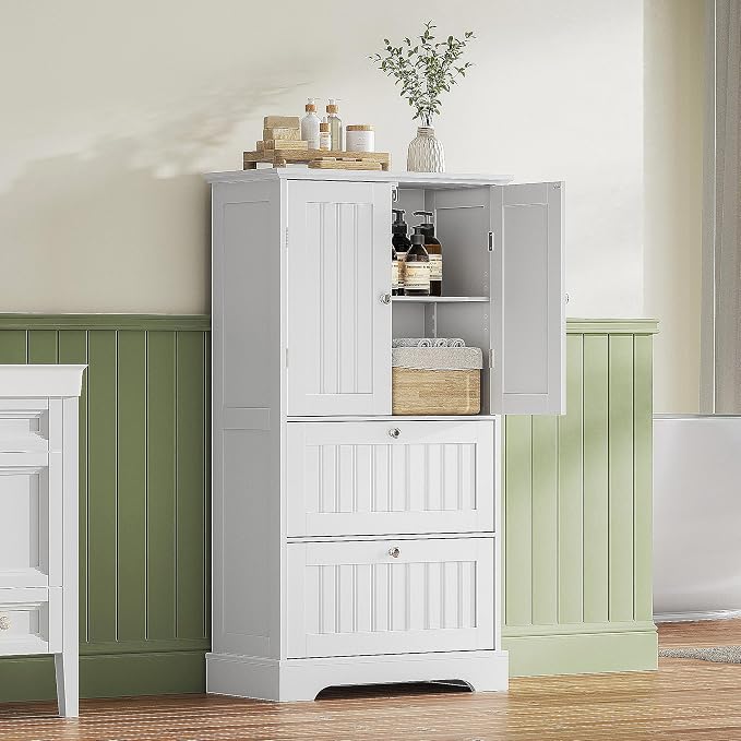 Treocho Bathroom Floor Cabinet, Freestanding Kitchen Pantry Cupboard - Image 2