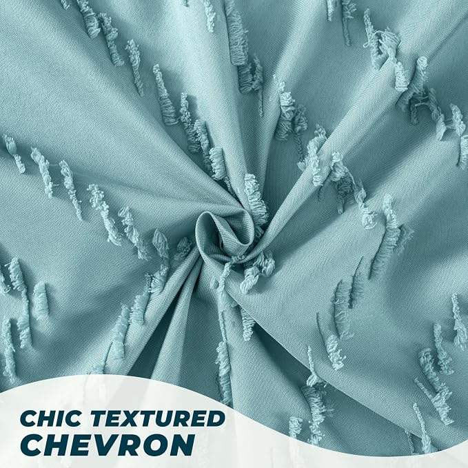 Teal Shower Curtain Boho Farmhouse Shower Curtain 72 x 72 Tufted Chevron - Image 2