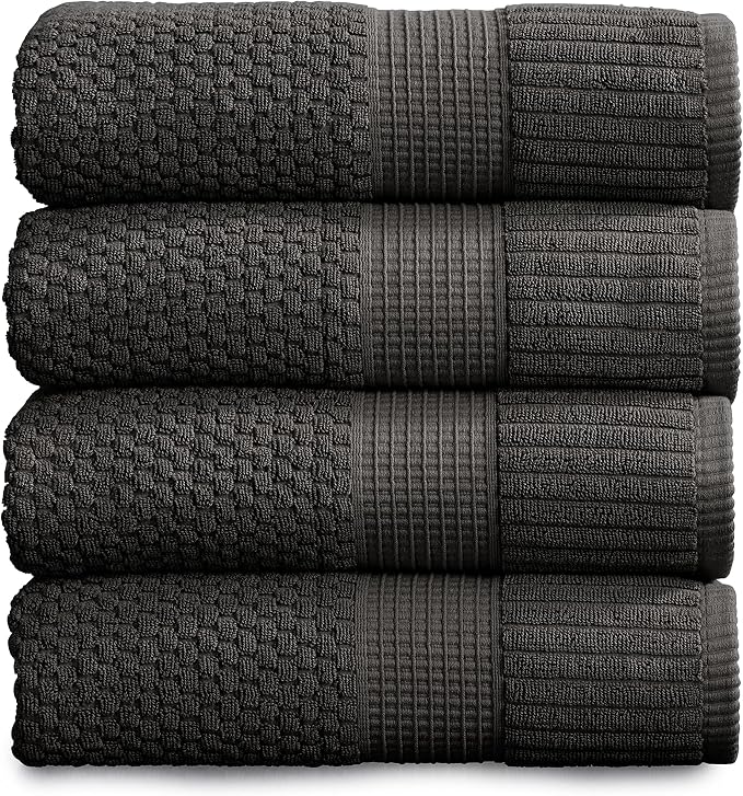 NY Loft 100% Cotton 4 Pack Bath Towels, Dark Grey, OEKO-TEX Certified, Machine by NYLoft
