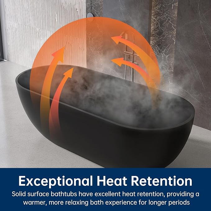 69" Stone Resin Freestanding Bathtub, Oval Solid Surface Bathroom Freestanding - Image 6