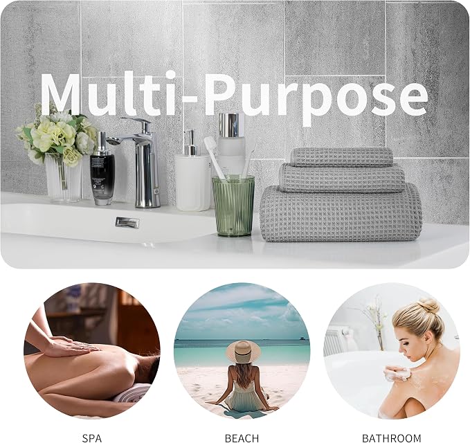 New Microfiber Waffle Bath Towels, 3 Pieces, Fast Drying, Lint Free, Includes - Image 5