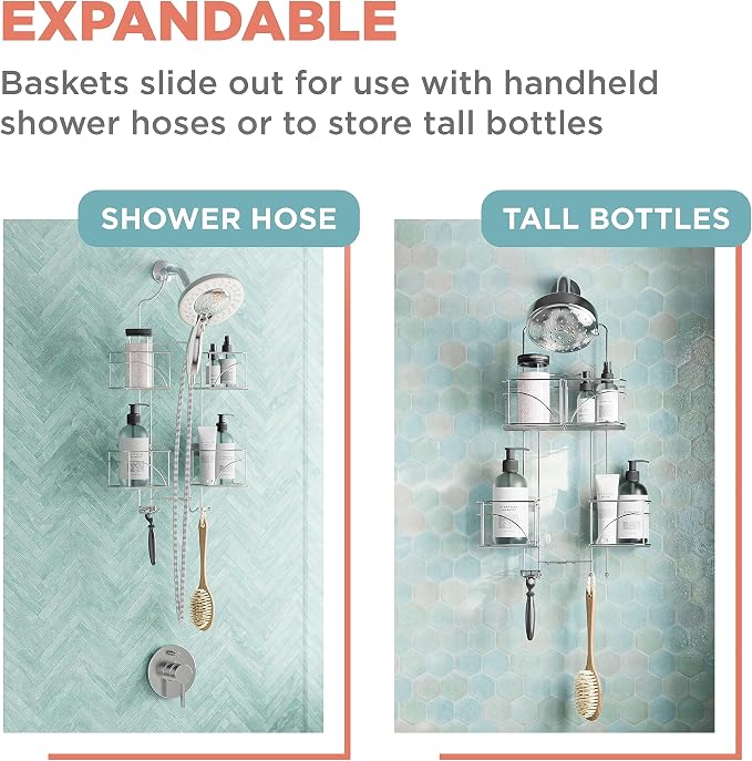 Zenna Home Shower Caddy Hanging Bathroom Organizer, Steel Shower Shelves - Image 7