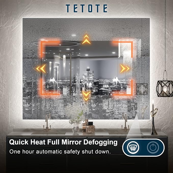 TETOTE 40 x 32 LED Backlit Bathroom Mirror - Image 4