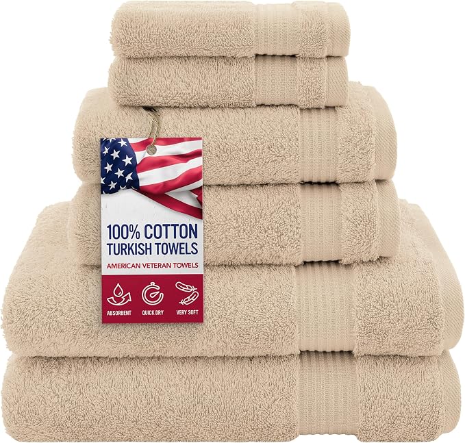 American Veteran 6 Piece Luxury Towel Set, 100% Cotton Turkish Towels by American+Veteran+Towel