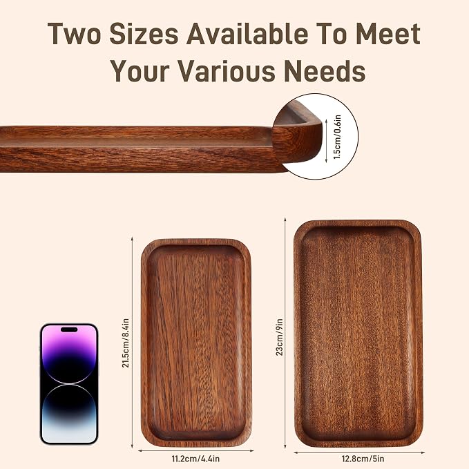 Solid African Ebony Wood Tray Set, 2-Pc Handmade, - Image 2
