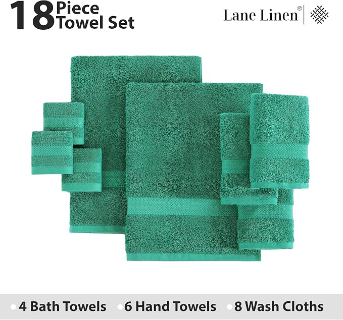 LANE LINEN 100% Ring Spun Cotton Premium Bath Towel Set, 8 Washcloths, 6 Hand - Image 4