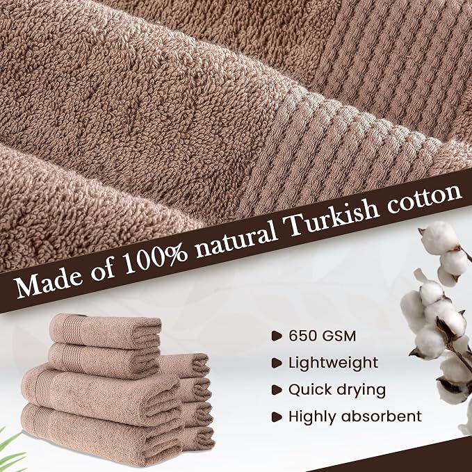 HALLEY Turkish Cotton Towels 2 Bath Towels 2 Hand Towels 4 Washcloths, Super - Image 2