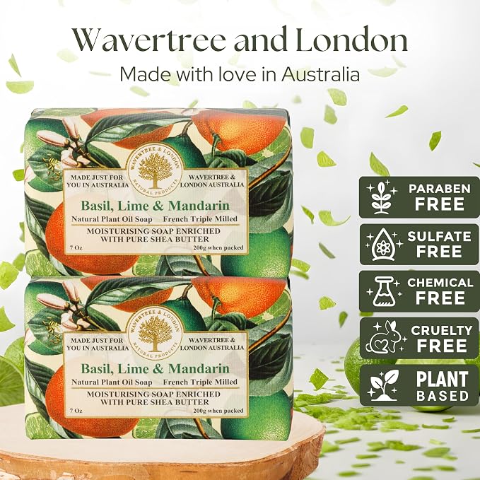 Wavertree & London Basil Lime & Mandarin Scented Natural Soap, 7oz Moisturizing - Image 2