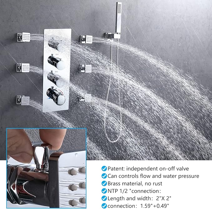 Bathroom Shower System, 16X32 inches Ceiling Mount Thermostatic Large Rain - Image 7